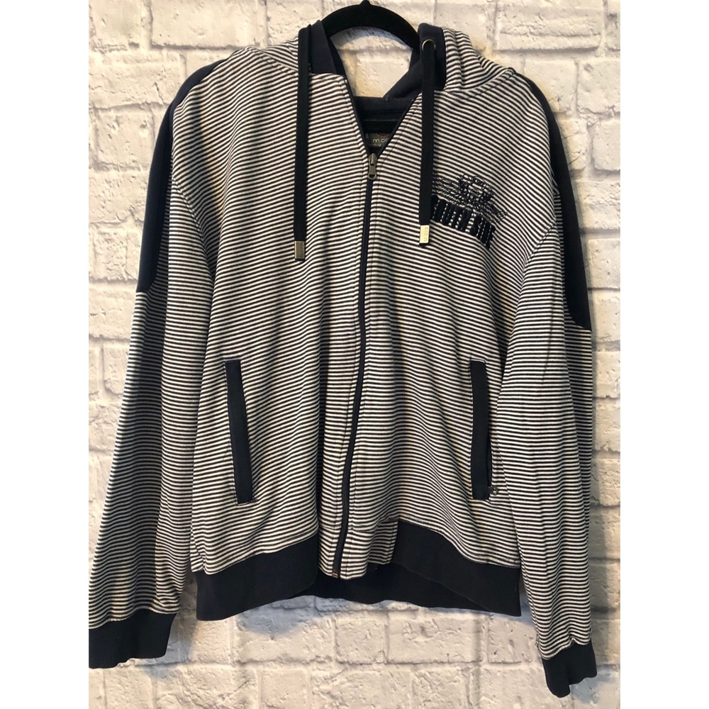 Navy Blue Striped Men’s Zip Up Hoodie